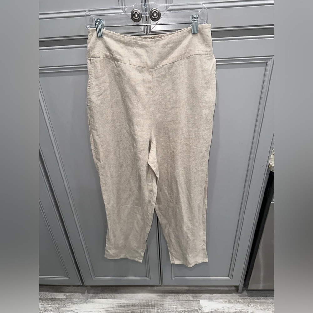 Masai 100% linen tan beige pull on straight leg casual pants size medium